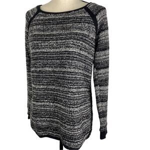 Relativity Scoopneck Sweater Black Textured Long Sleeve Striped Womens Medium